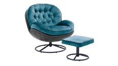 Fotel obrotowy tapicerowany z podnóżkiem turkusowy - 2.jpg