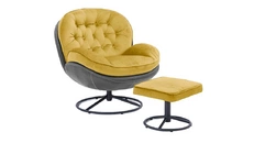 Fotel obrotowy tapicerowany z podnóżkiem żółty - 2.jpg